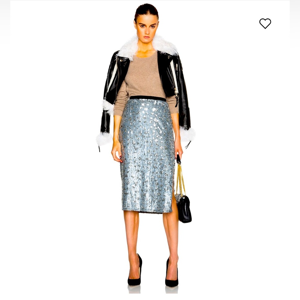 Authentic Burberry London Mid Calf Sequin Skirt in Silver NWT New US Sz 2 $2595